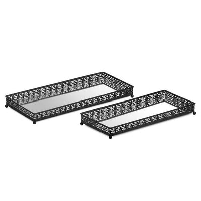 Set Of Two Rectangular Aztec Black Mirrored Trays - The Pack Design