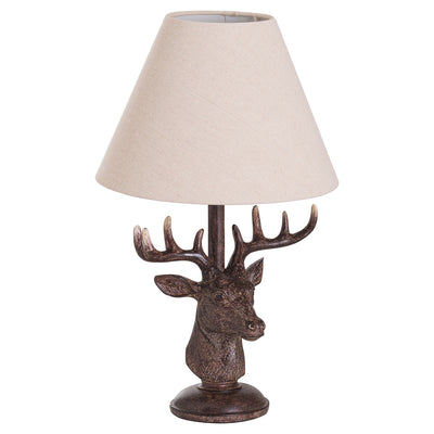 Stag Head Table Lamp With Linen Shade - The Pack Design