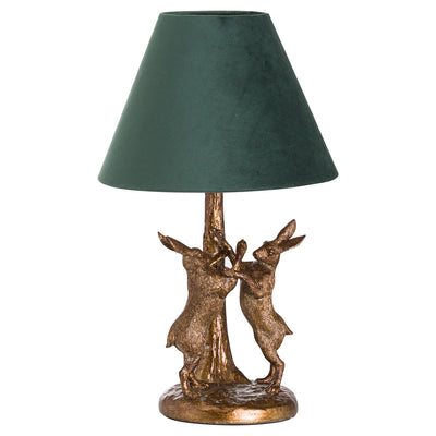Antique Gold Marching Hares Lamp With Green Velvet Shade - The Pack Design