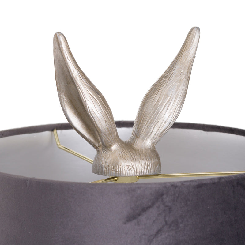 Silver Hare Table Lamp With Grey Velvet Shade - The Pack Design