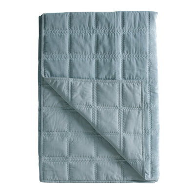 Quilted Cotton Bedspread - Duck Egg