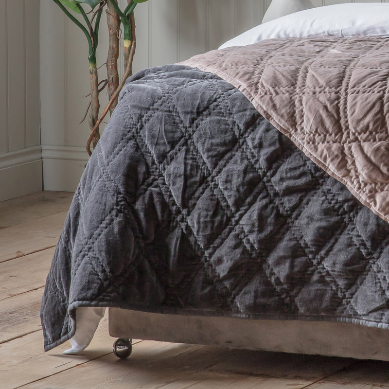 Quilted Diamond Bedspread - Charcoal