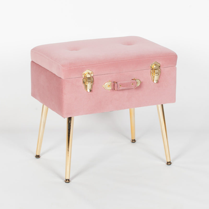 Pink Suitcase Stool With Gold Legs - The Pack Design