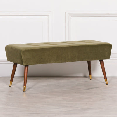 Maison Reproductions Olive Green Buttoned Ottoman Stool