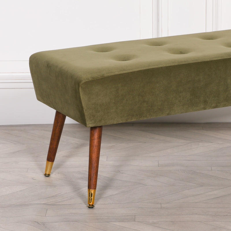 Maison Reproductions Olive Green Buttoned Ottoman Stool