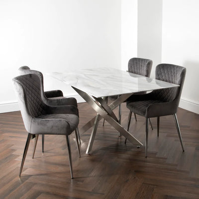 Marble Glass Rectangle Dining Table with 4/6 Chairs