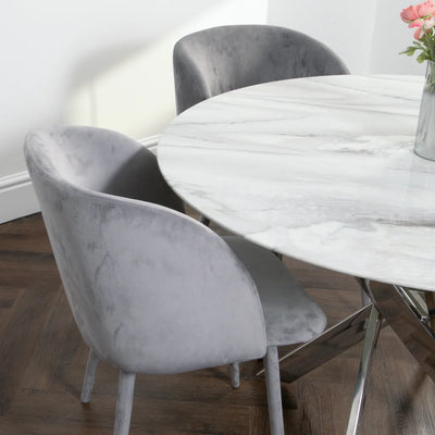Silver Plated Marble Glass Round Dining Table