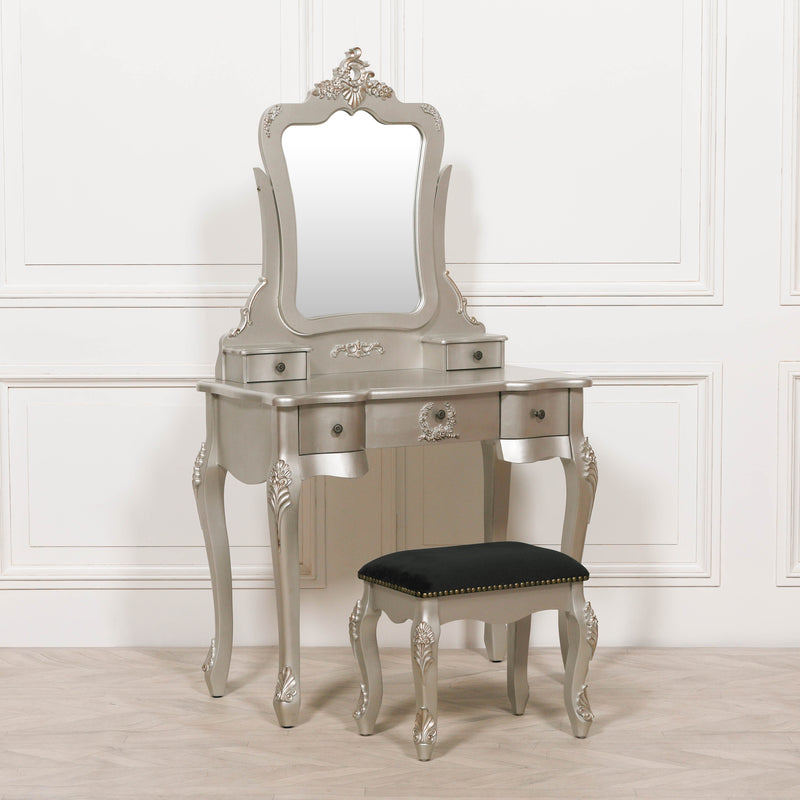 French Antique Silver Dressing Table & Stool