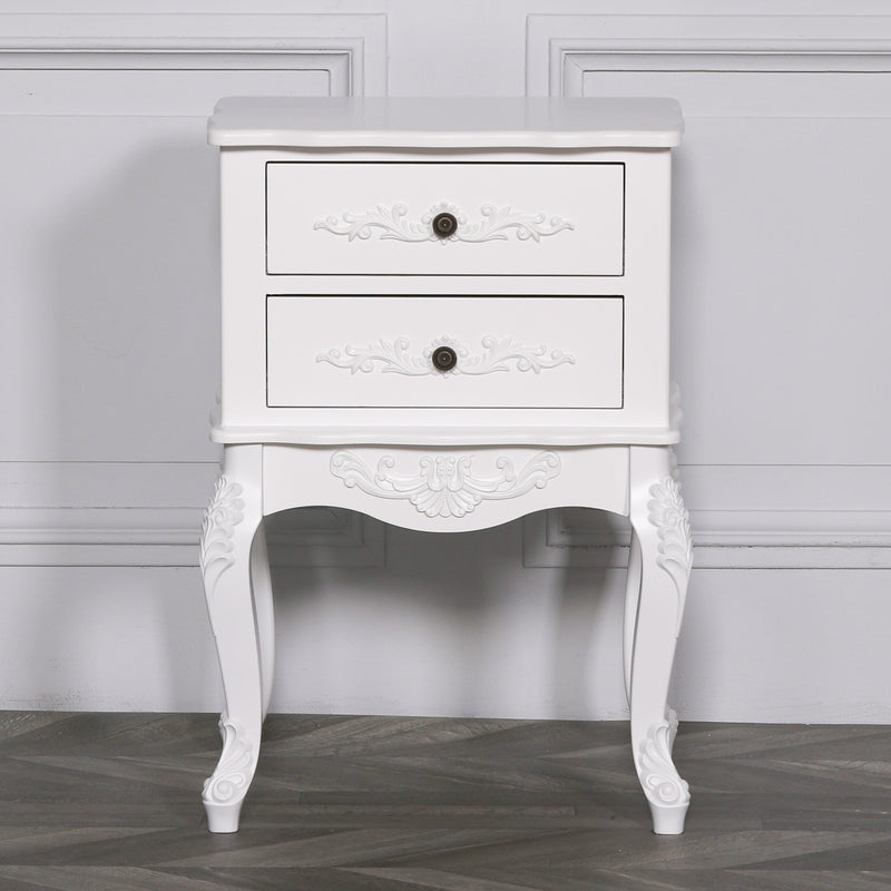 French Antique White Bedside Two Drawer - The Pack Design