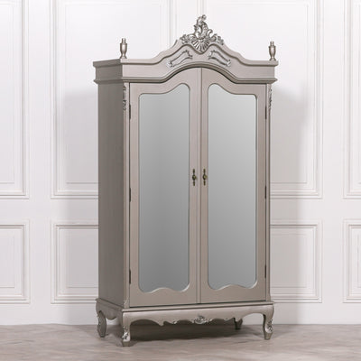 French Antique Silver Double Mirrored Door Armoire - The Pack Design