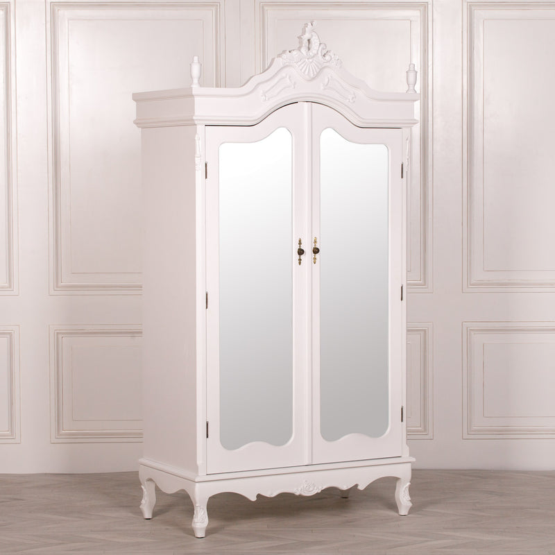 French Antique White Double Full Mirrored Armoire - The Pack Design