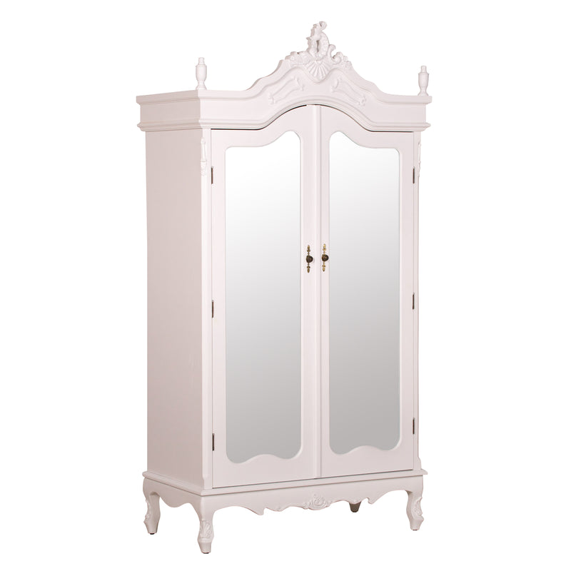 French Antique White Double Full Mirrored Armoire - The Pack Design
