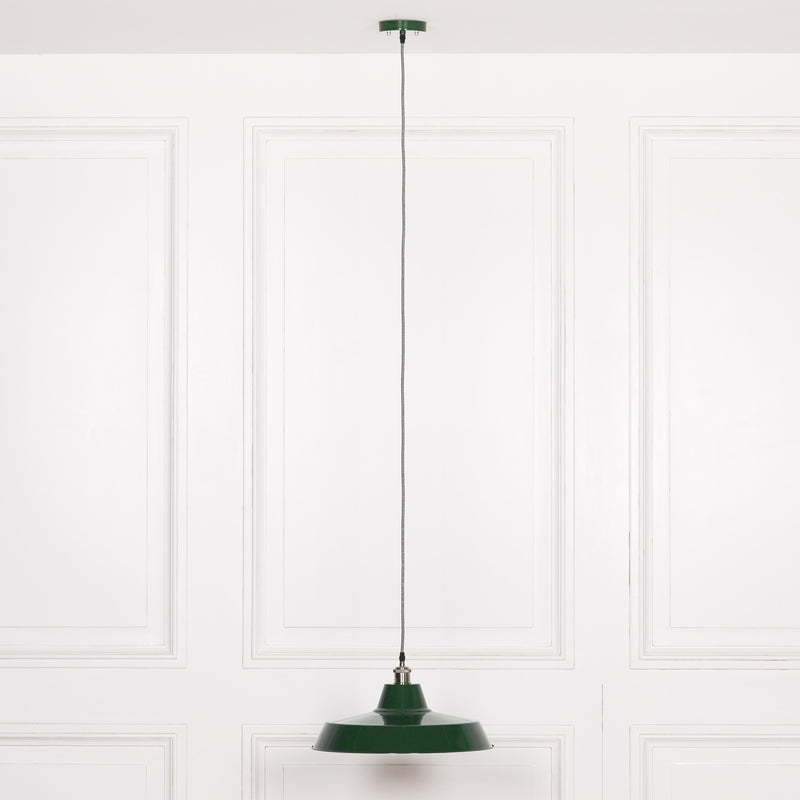 Factory Style British Green Enamel Painted 46cm Pendant Light - The Pack Design