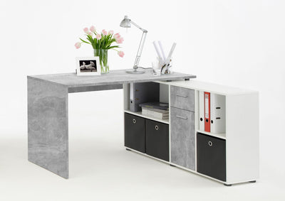 Luiz Concrete Grey and White Corner Desk - The Pack Design