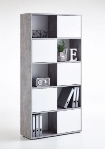 Luiz Concrete Grey and White Tall Bookcase - The Pack Design