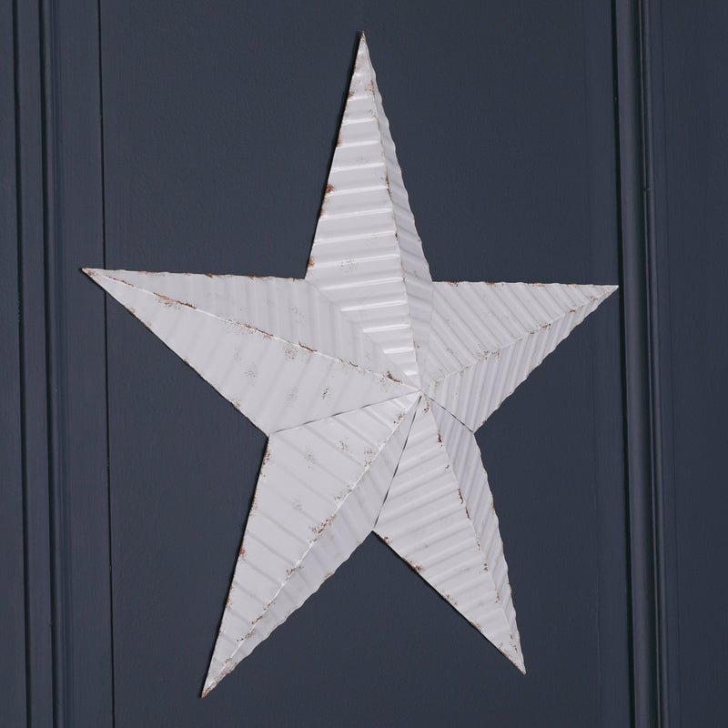 Large 74cm Distressed White/Silver Metal Decorative Wall Star