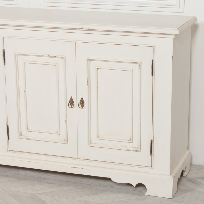 Distressed Aged White Brush Painted Classical Sideboard - The Pack Design