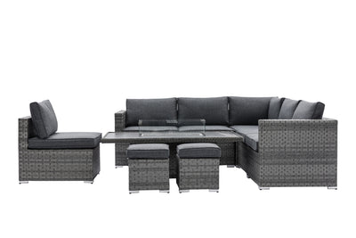 Olympus Corner Sofa with Rising Coffee to Dining Firepit Table and Stools - The Pack Design