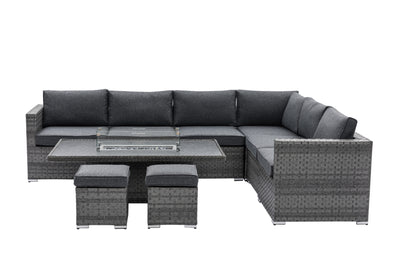 Olympus Corner Sofa with Rising Coffee to Dining Firepit Table and Stools - The Pack Design