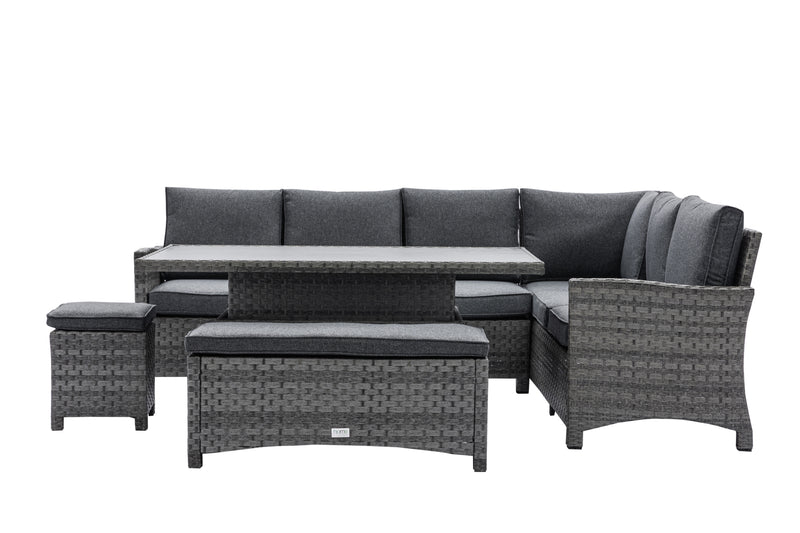 Poppy Corner Sofa RHF Arm with Rising Table, Bench and Stool - The Pack Design