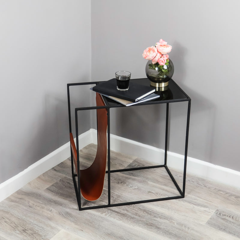 Leather Magazine Holder Side Table - The Pack Design