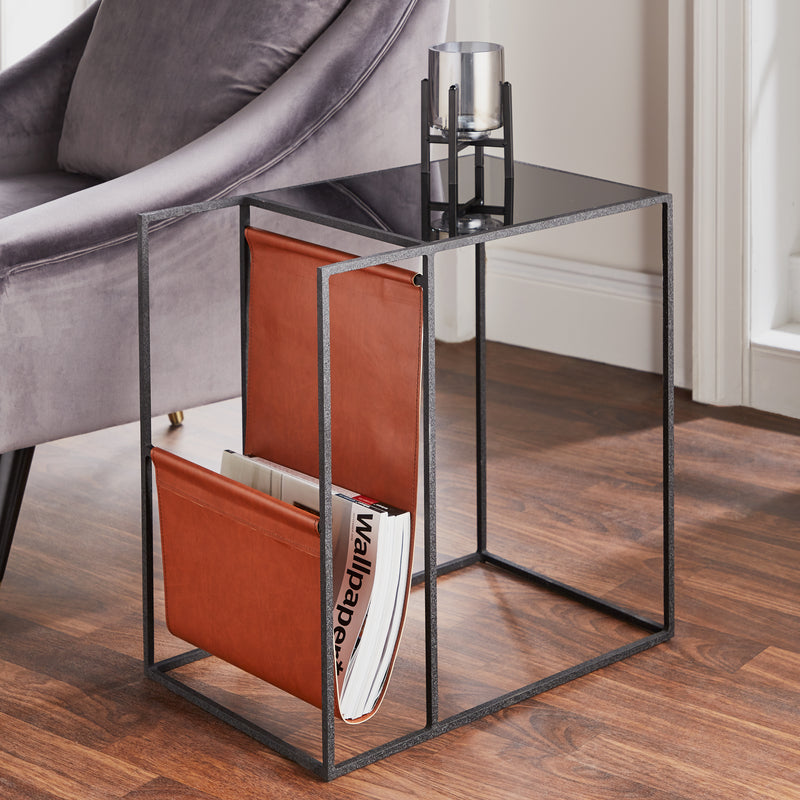 Leather Magazine Holder Side Table - The Pack Design