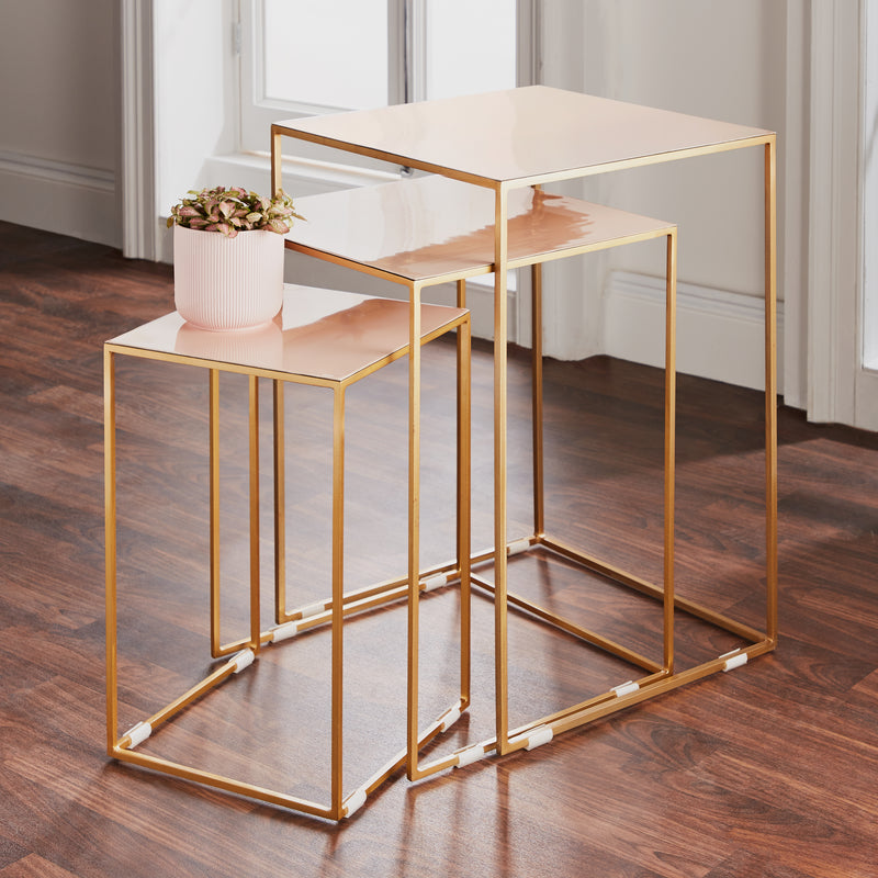 Nest of 3 Gold Side Tables Pale Pink - The Pack Design