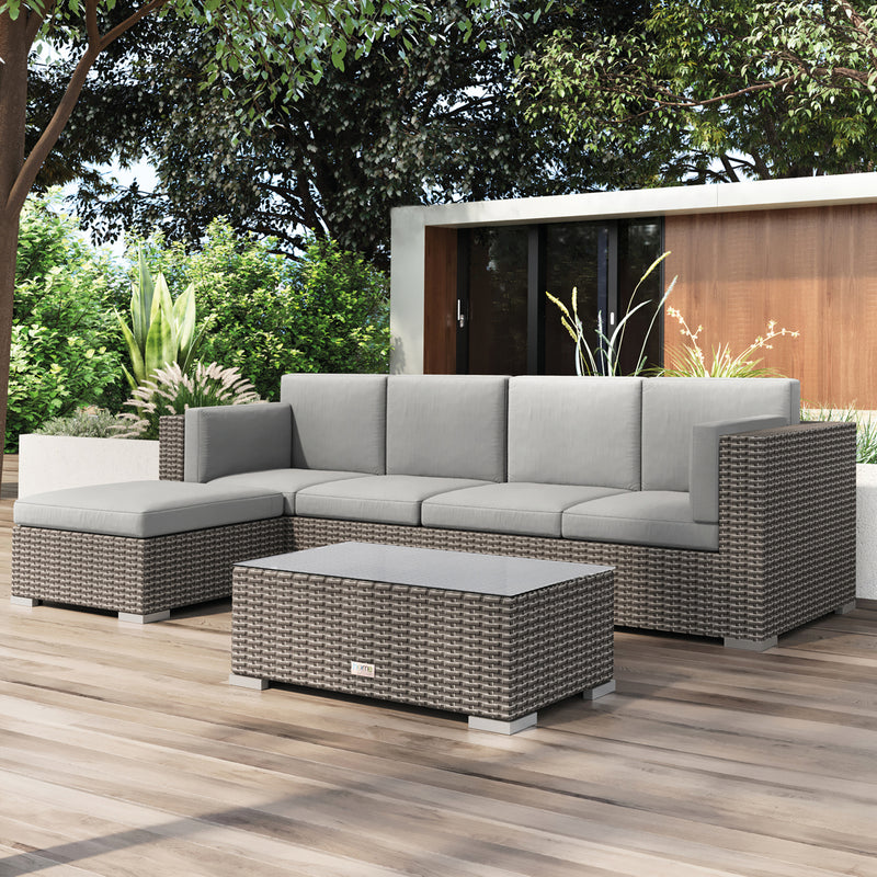 Salvador 4 Seater Sofa with Large Stool and Coffee Table in Grey - The Pack Design
