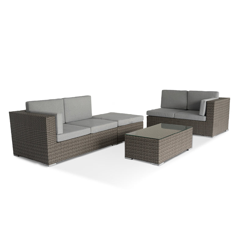Salvador 4 Seater Sofa with Large Stool and Coffee Table in Grey - The Pack Design