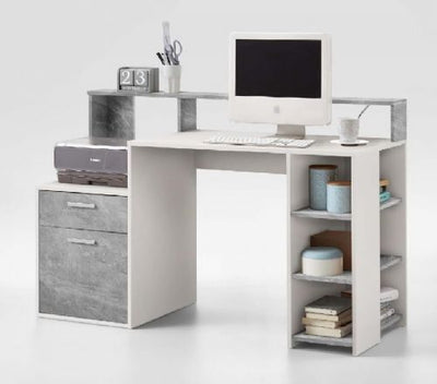 Sansa White and Grey Desk with Hutch - The Pack Design