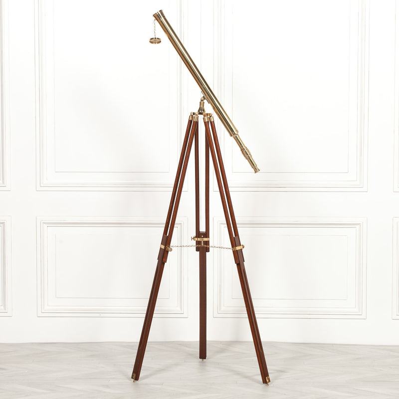 Brass Telescope On Wooden Stand