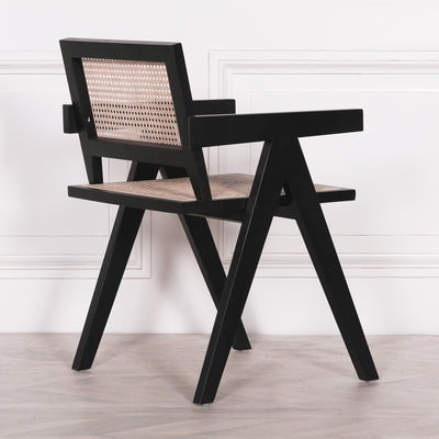 Black Wooden Caned Dining Chair