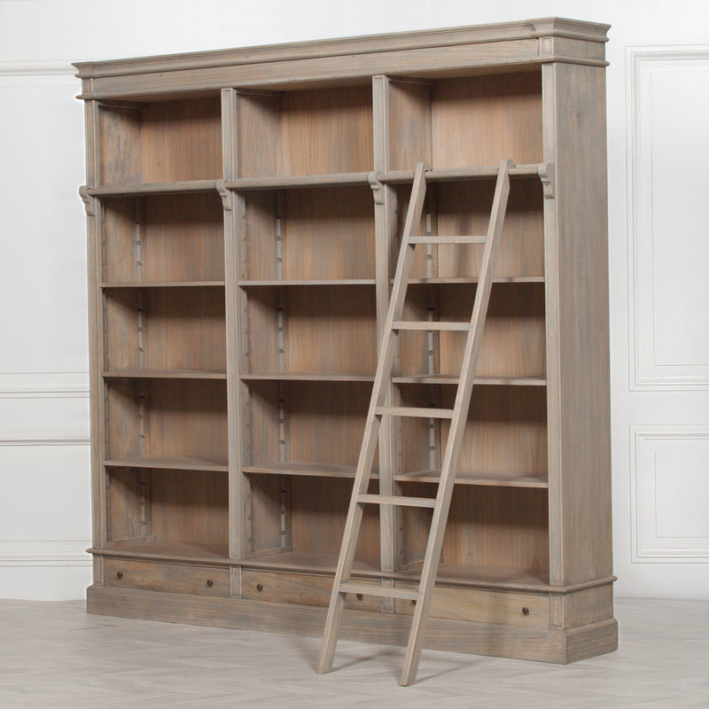 Large Rustic Wooden Bookcase With Ladder - The Pack Design