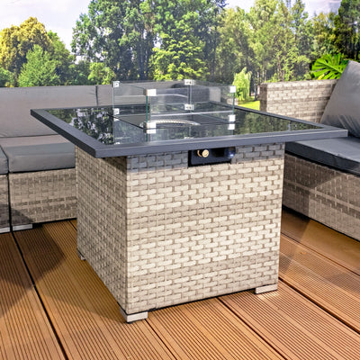 Royal Cancun Rattan Square Gas Fire Table in Dove Grey - The Pack Design