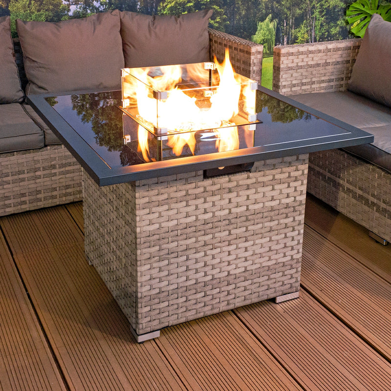 Royal Cancun Rattan Square Gas Fire Table in Dove Grey - The Pack Design
