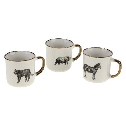 Set of 3 Safari White/Brown Mug - The Pack Design