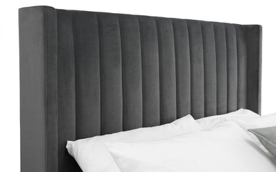 Langham Scalloped Headboard Storage Double Bed -Grey
