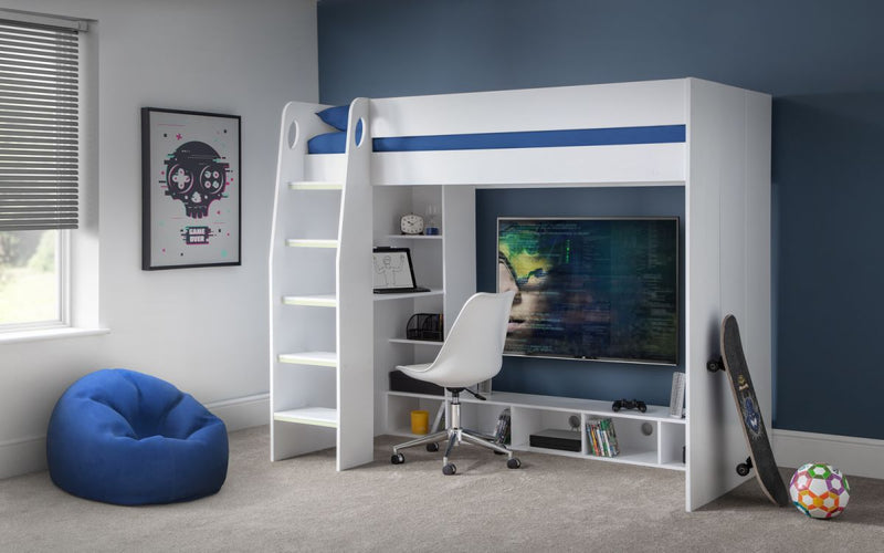 Nebula Gaming Bed with Desk - White - The Pack Design