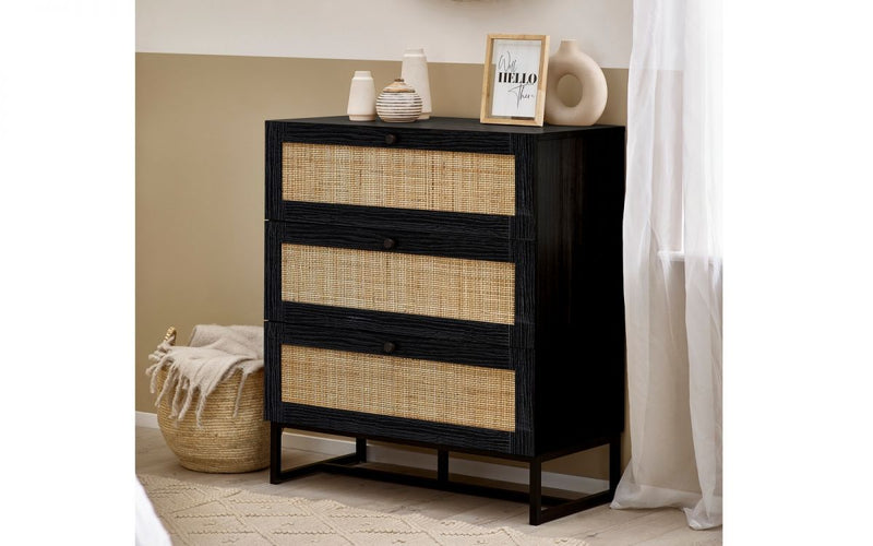 Padstow 3 Drawer Chest - Black