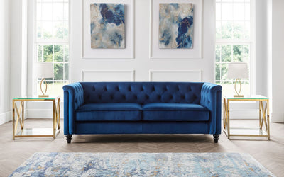 Sandringham 3 Seater Sofa - Blue Velvet - The Pack Design