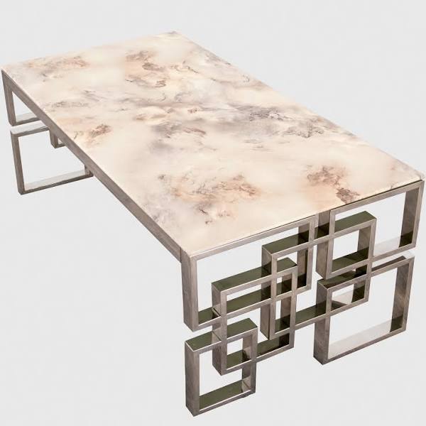 Marble Glass Silver Plated Coffee Table