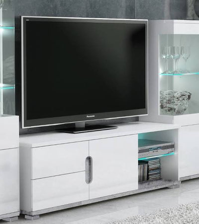 Elise White High Gloss And Grey TV Unit - The Pack Design
