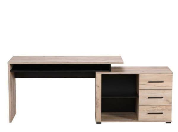 Amag corner computer desk in a grey oak effect and black with drawers. - The Pack Design
