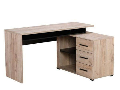 Amag corner computer desk in a grey oak effect and black with drawers. - The Pack Design